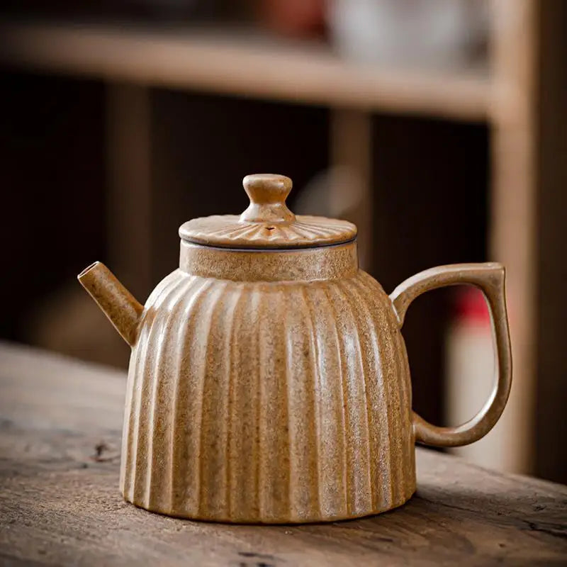 Household Kung Fu Tea Set Teapot Gilt Tea Maker Japanese Stoneware Teapot Single Pot Handmade Retro Ceramic Round Jug Teaware