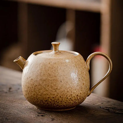 Household Kung Fu Tea Set Teapot Gilt Tea Maker Japanese Stoneware Teapot Single Pot Handmade Retro Ceramic Round Jug Teaware