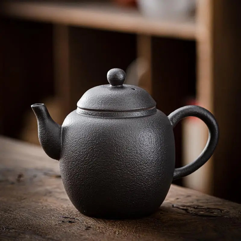 Household Kung Fu Tea Set Teapot Gilt Tea Maker Japanese Stoneware Teapot Single Pot Handmade Retro Ceramic Round Jug Teaware