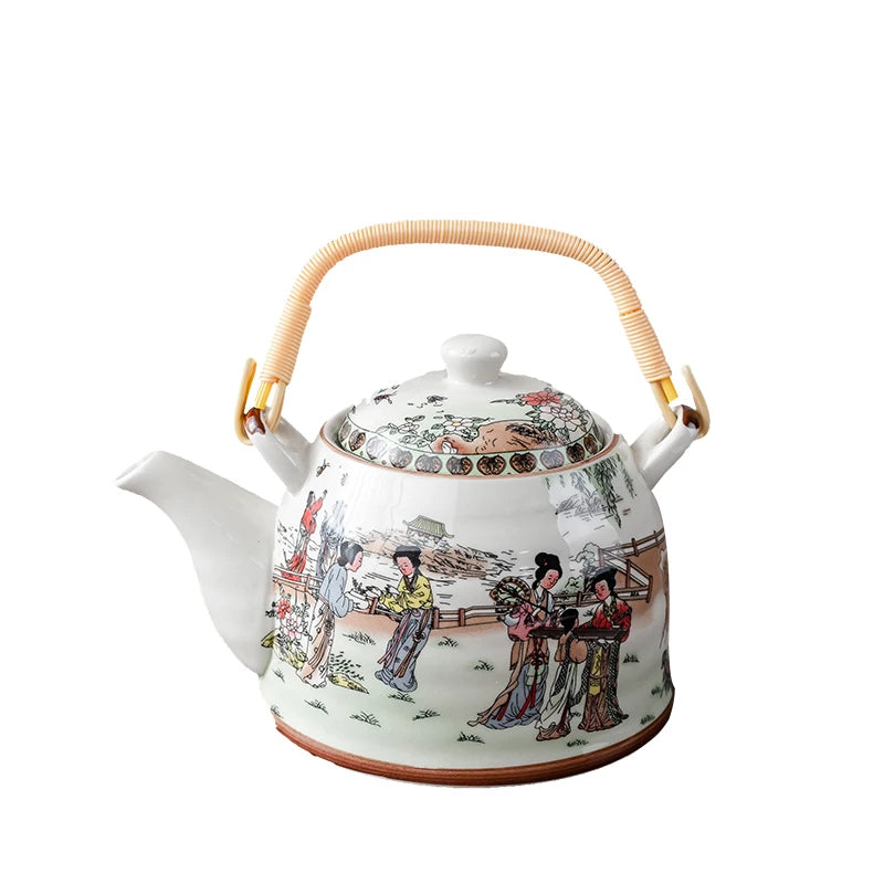 Household Porcelain Teapot, Large Capacity, Cool Water Pot, Large Blue and White Porcelain Retro, Loop Handle Beam Pot