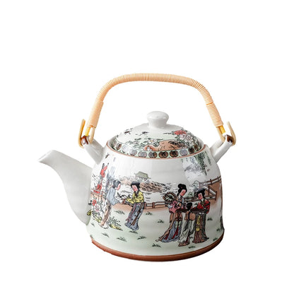 Household Porcelain Teapot, Large Capacity, Cool Water Pot, Large Blue and White Porcelain Retro, Loop Handle Beam Pot