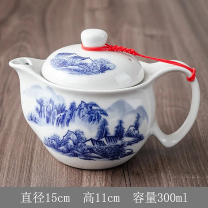 Household Porcelain Teapot, Large Capacity, Cool Water Pot, Large Blue and White Porcelain Retro, Loop Handle Beam Pot