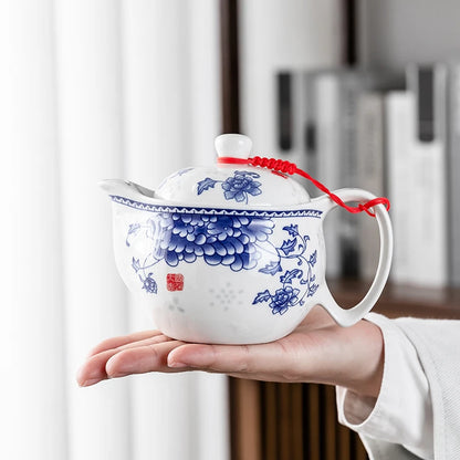 Household Porcelain Teapot, Large Capacity, Cool Water Pot, Large Blue and White Porcelain Retro, Loop Handle Beam Pot