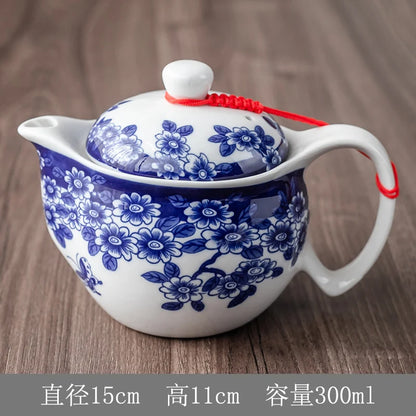 Household Porcelain Teapot, Large Capacity, Cool Water Pot, Large Blue and White Porcelain Retro, Loop Handle Beam Pot