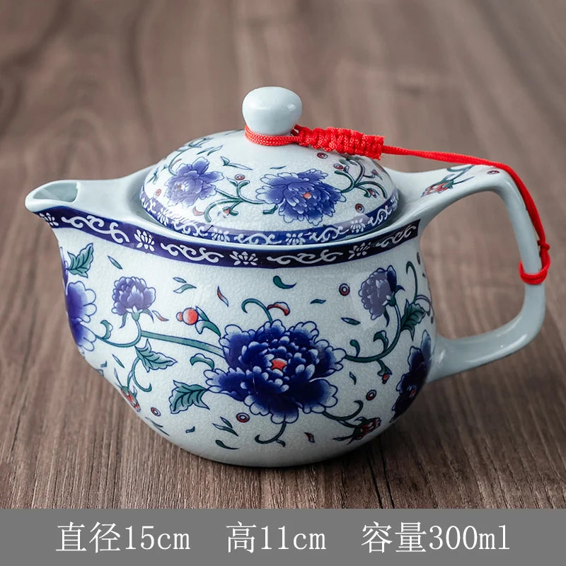 Household Porcelain Teapot, Large Capacity, Cool Water Pot, Large Blue and White Porcelain Retro, Loop Handle Beam Pot