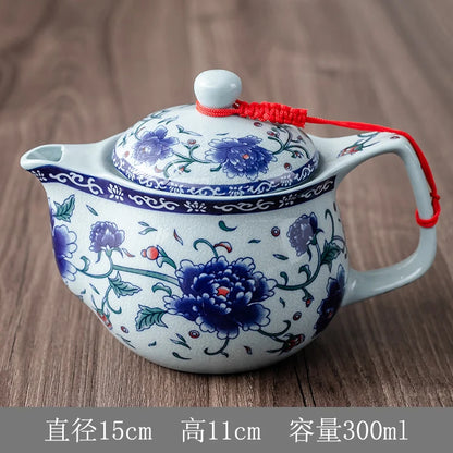 Household Porcelain Teapot, Large Capacity, Cool Water Pot, Large Blue and White Porcelain Retro, Loop Handle Beam Pot