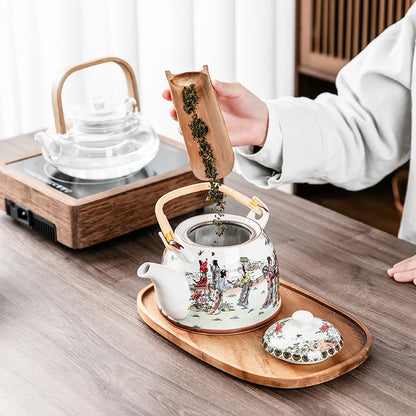 Household Porcelain Teapot, Large Capacity, Cool Water Pot, Large Blue and White Porcelain Retro, Loop Handle Beam Pot