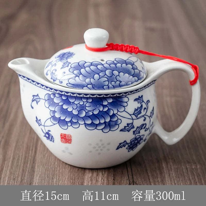 Household Porcelain Teapot, Large Capacity, Cool Water Pot, Large Blue and White Porcelain Retro, Loop Handle Beam Pot