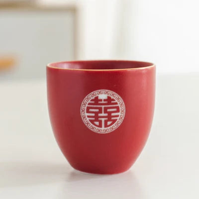 Household Red Ceramics Teapot Teaware Double Happiness Tea Pot and Cup Set Customized Wedding Newlywed Souvenir Gift Supplies