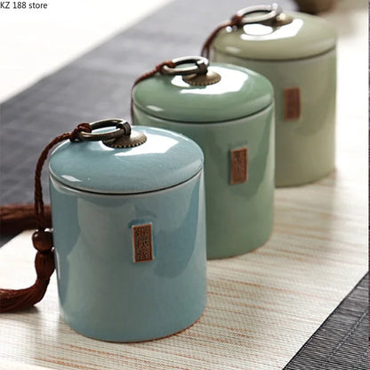 Household Tea Box Ceramic Pot Storage Sealed Pot Coffee Storage Pot Living Room Coffee Table Decoration Kitchen Sorting Jar