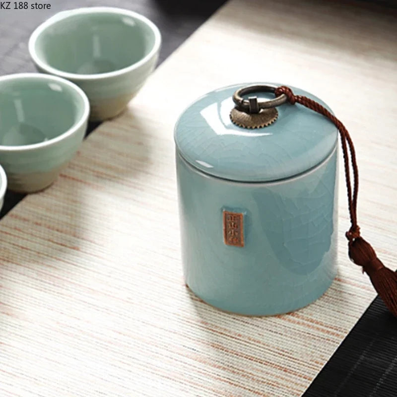 Household Tea Box Ceramic Pot Storage Sealed Pot Coffee Storage Pot Living Room Coffee Table Decoration Kitchen Sorting Jar
