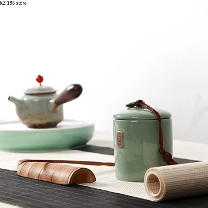 Household Tea Box Ceramic Pot Storage Sealed Pot Coffee Storage Pot Living Room Coffee Table Decoration Kitchen Sorting Jar
