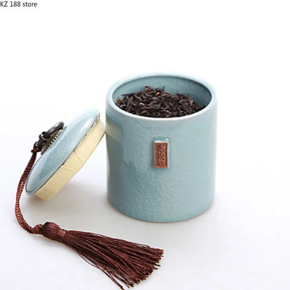 Household Tea Box Ceramic Pot Storage Sealed Pot Coffee Storage Pot Living Room Coffee Table Decoration Kitchen Sorting Jar