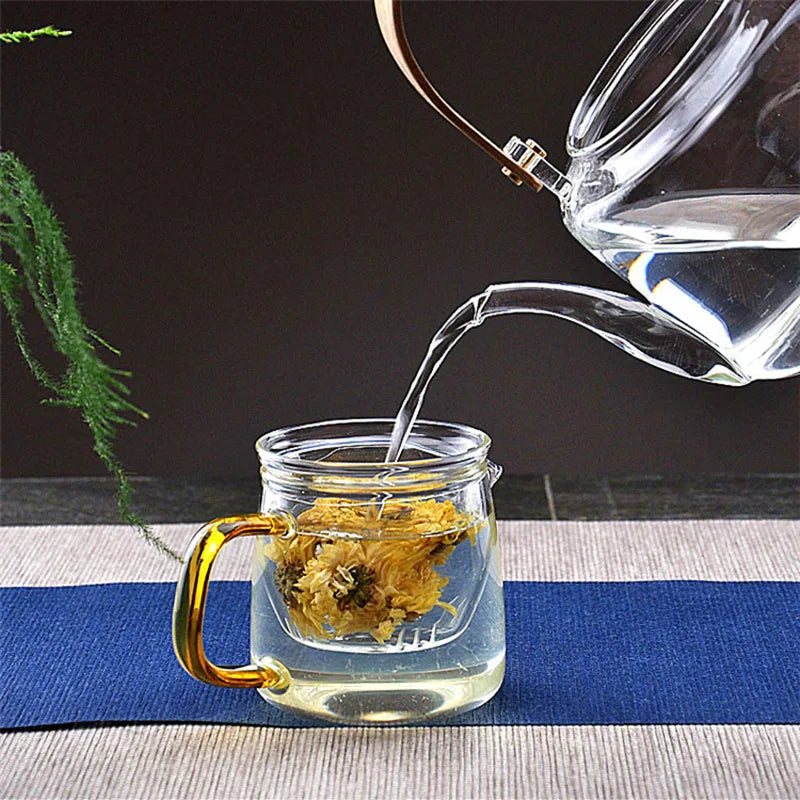 Household Teaware Glass Teapot Set for Stove Heat Resistant Explosion Proof Tea Infuser Milk Rose Flower Travel Teacup set