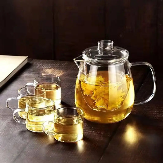 Household Thicken Tea Set High Temperature Explosion Proof Lead-free 600ML Teapot and 100ML Teacups Heated Milk Rose Fruit Tea