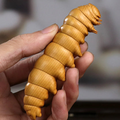 Huangyang Wood Carved Silkworm Baby Handle New Chinese Style Solid Wood Decorative Small Pendant Plate Playing with Stationery