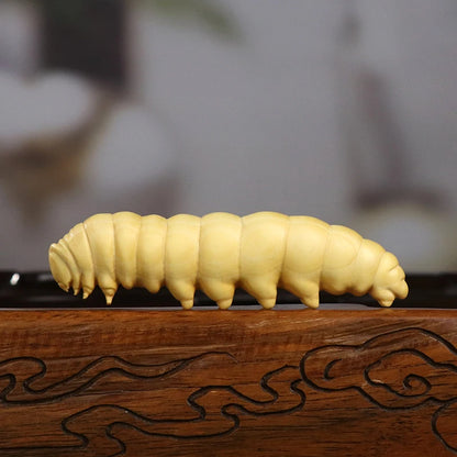 Huangyang Wood Carved Silkworm Baby Handle New Chinese Style Solid Wood Decorative Small Pendant Plate Playing with Stationery