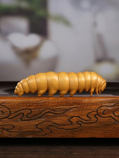 Huangyang Wood Carved Silkworm Baby Handle New Chinese Style Solid Wood Decorative Small Pendant Plate Playing with Stationery