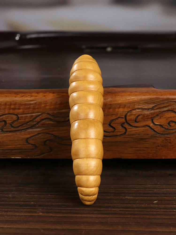 Huangyang Wood Carved Silkworm Baby Handle New Chinese Style Solid Wood Decorative Small Pendant Plate Playing with Stationery