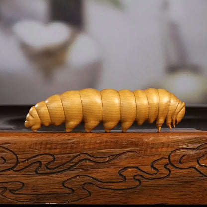 Huangyang Wood Carved Silkworm Baby Handle New Chinese Style Solid Wood Decorative Small Pendant Plate Playing with Stationery