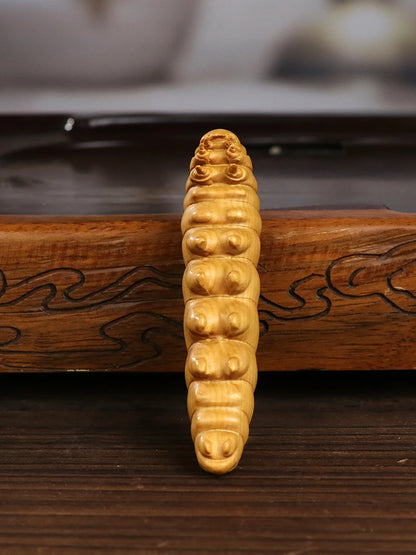 Huangyang Wood Carved Silkworm Baby Handle New Chinese Style Solid Wood Decorative Small Pendant Plate Playing with Stationery