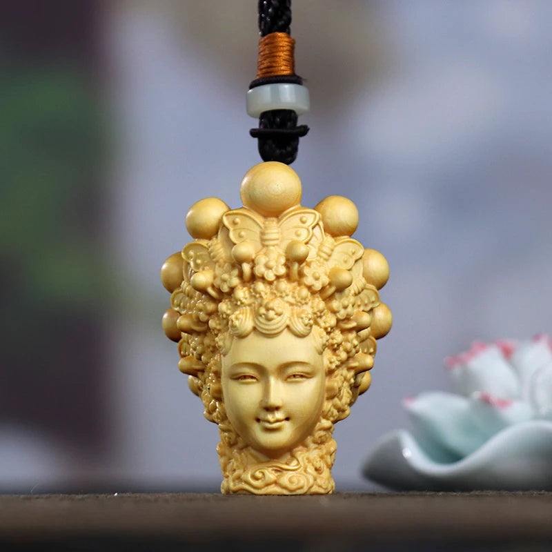 Huangyang Wood Carving, Solid Wood Carving, Beijing Opera Huadan Beauty, Xishi Handlebars, Handlebars, Home Hanging Ornaments