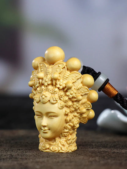 Huangyang Wood Carving, Solid Wood Carving, Beijing Opera Huadan Beauty, Xishi Handlebars, Handlebars, Home Hanging Ornaments