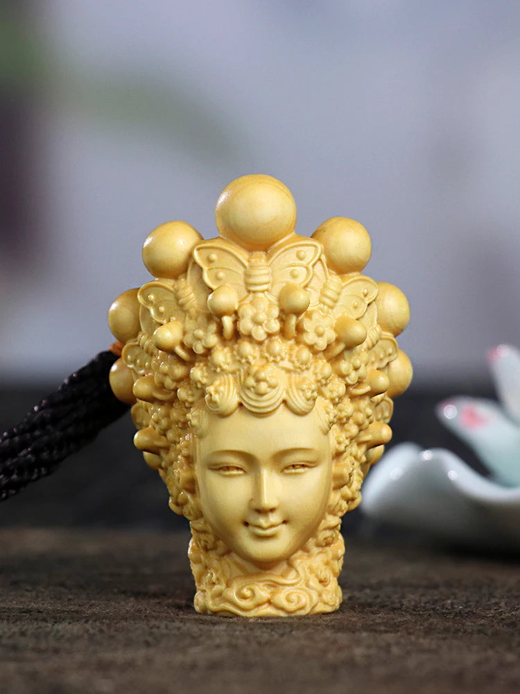 Huangyang Wood Carving, Solid Wood Carving, Beijing Opera Huadan Beauty, Xishi Handlebars, Handlebars, Home Hanging Ornaments