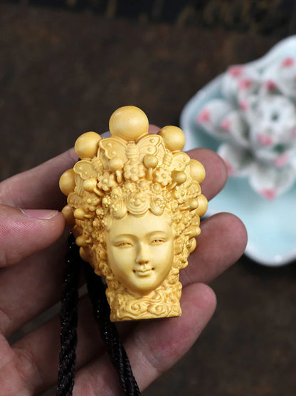 Huangyang Wood Carving, Solid Wood Carving, Beijing Opera Huadan Beauty, Xishi Handlebars, Handlebars, Home Hanging Ornaments