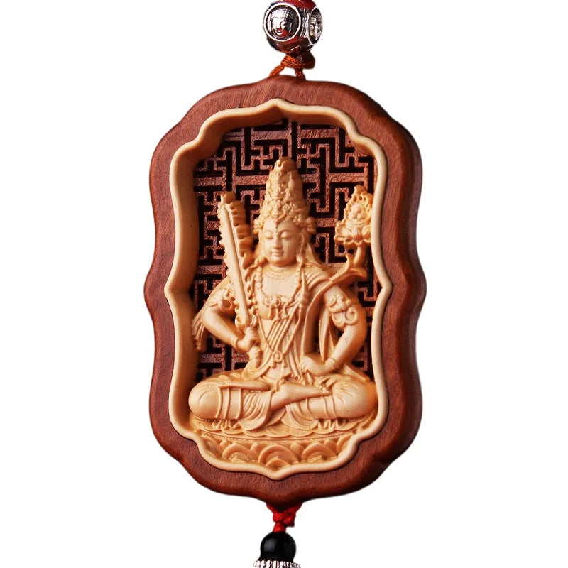 Huangyang Wood Twelve Zodiac Buddha Car Pendant, Peach Handicraft, Rearview Mirror, Interior Accessories