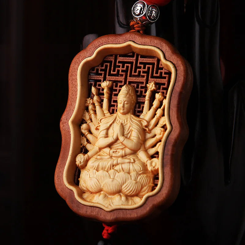 Huangyang Wood Twelve Zodiac Buddha Car Pendant, Peach Handicraft, Rearview Mirror, Interior Accessories