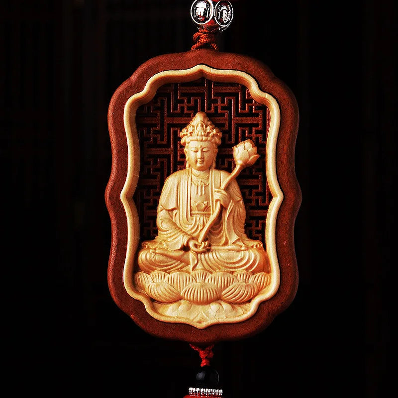 Huangyang Wood Twelve Zodiac Buddha Car Pendant, Peach Handicraft, Rearview Mirror, Interior Accessories