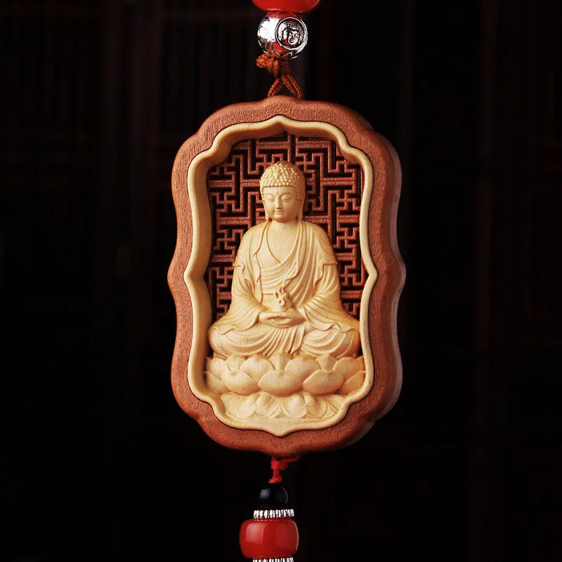 Huangyang Wood Twelve Zodiac Buddha Car Pendant, Peach Handicraft, Rearview Mirror, Interior Accessories