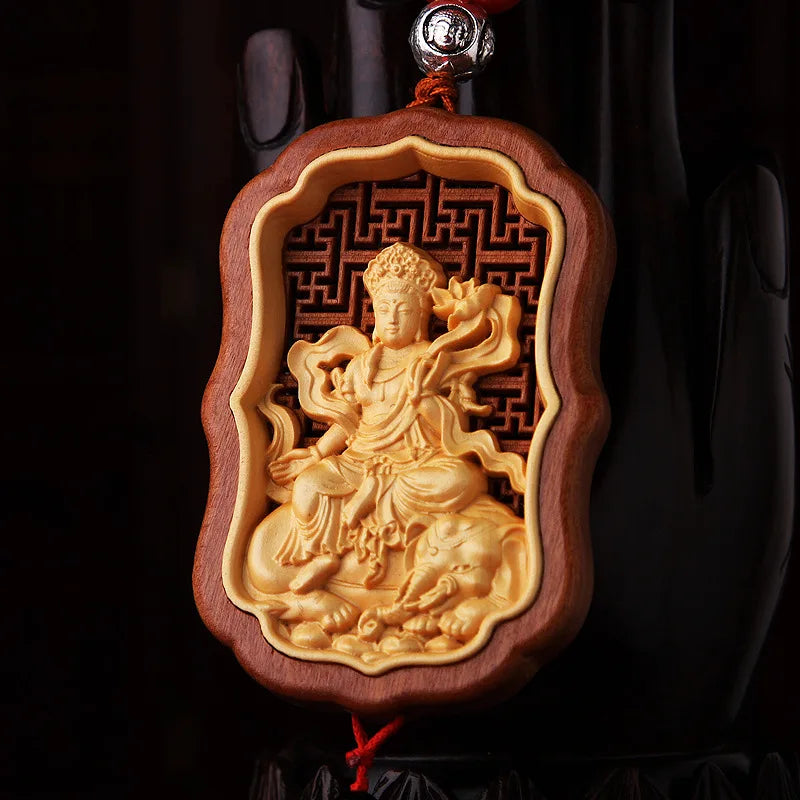 Huangyang Wood Twelve Zodiac Buddha Car Pendant, Peach Handicraft, Rearview Mirror, Interior Accessories