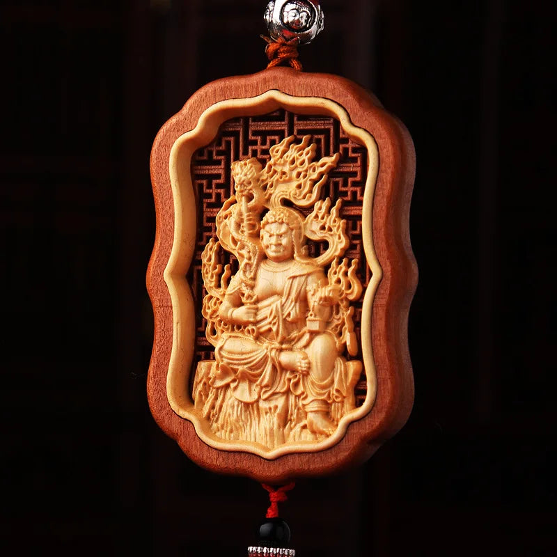 Huangyang Wood Twelve Zodiac Buddha Car Pendant, Peach Handicraft, Rearview Mirror, Interior Accessories