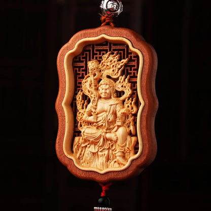 Huangyang Wood Twelve Zodiac Buddha Car Pendant, Peach Handicraft, Rearview Mirror, Interior Accessories