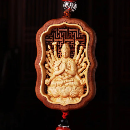 Huangyang Wood Twelve Zodiac Buddha Car Pendant, Peach Handicraft, Rearview Mirror, Interior Accessories