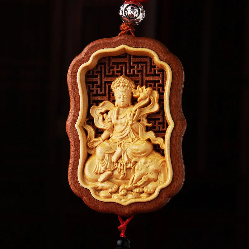 Huangyang Wood Twelve Zodiac Buddha Car Pendant, Peach Handicraft, Rearview Mirror, Interior Accessories