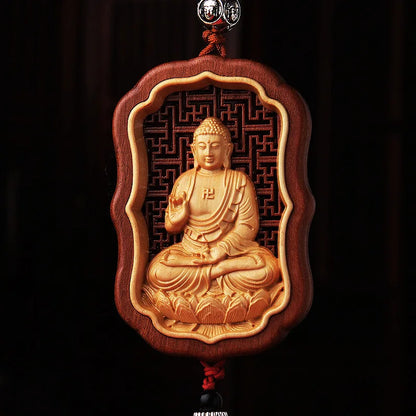 Huangyang Wood Twelve Zodiac Buddha Car Pendant, Peach Handicraft, Rearview Mirror, Interior Accessories