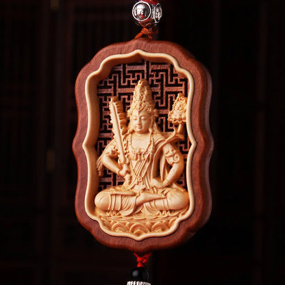 Huangyang Wood Twelve Zodiac Buddha Car Pendant, Peach Handicraft, Rearview Mirror, Interior Accessories