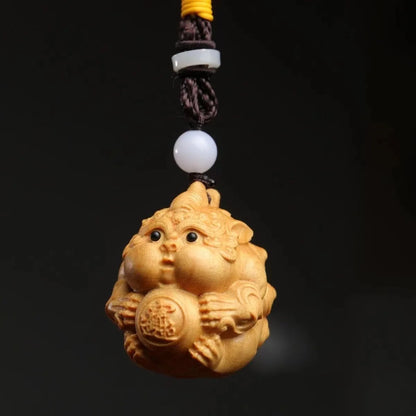 Huangyang Wooden Carving Brings Wealth and Treasures Hand Handle Piece, Pixiu Holding Ball, Solid Wood Wen Play, Chinese Style T