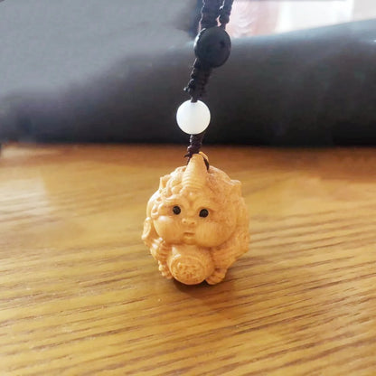 Huangyang Wooden Carving Brings Wealth and Treasures Hand Handle Piece, Pixiu Holding Ball, Solid Wood Wen Play, Chinese Style T