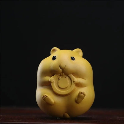 Huangyang wood carved handlebars,cute new food products,hamster series,car mounted gifts, self use,giving away solid wood crafts