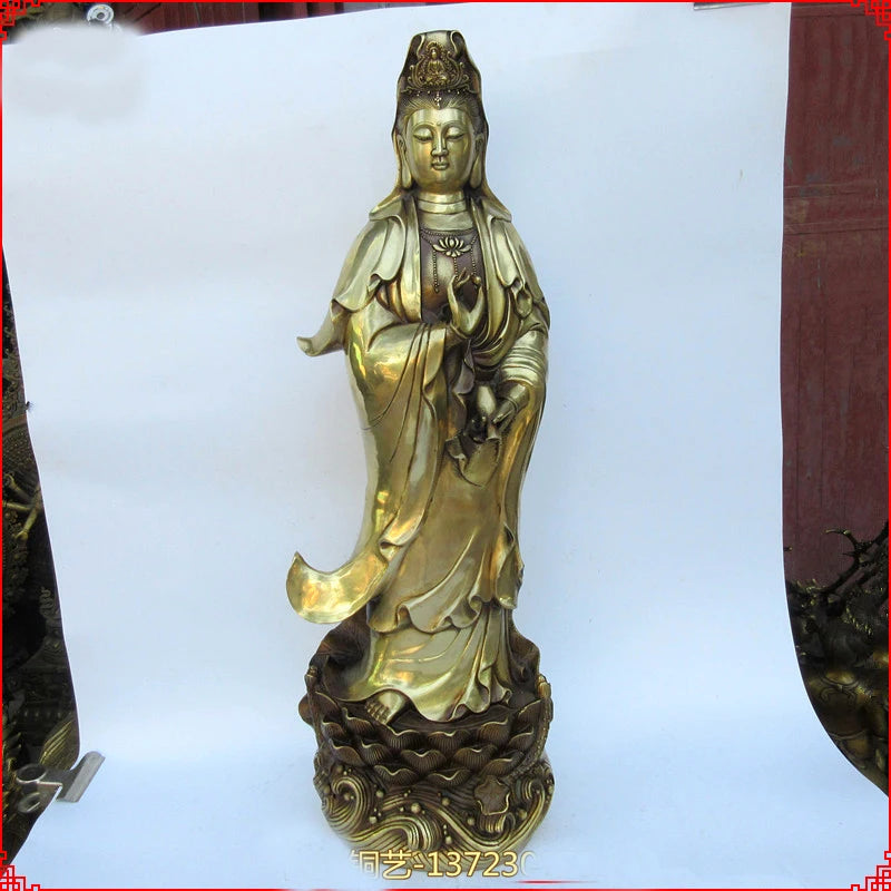 Huge - HOME SHOP hall lobby  Blessing Talisman Gold GUANYIN PUSA Buddha brass art statue sculpture  60CM large