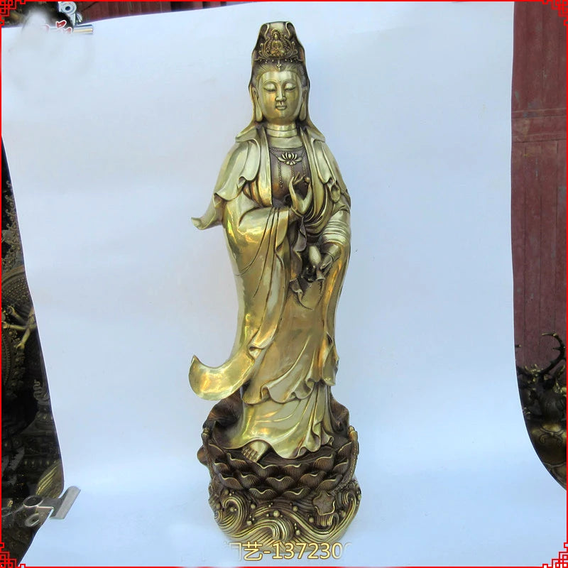Huge - HOME SHOP hall lobby  Blessing Talisman Gold GUANYIN PUSA Buddha brass art statue sculpture  60CM large