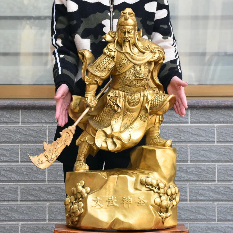 Huge-HOME SHOP hall lobby Talisman Money Drawing god of wealth GOLD Guan gong Guandi brass art sculpture  73CM large