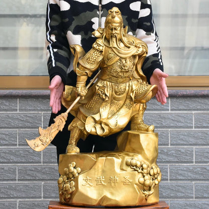 Huge-HOME SHOP hall lobby Talisman Money Drawing god of wealth GOLD Guan gong Guandi brass art sculpture  73CM large