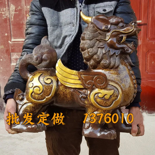 Huge # HOME house Shop hall lobby thriving business efficacious mascot talisman Mythical dragon PI XIU brass statue 54CM