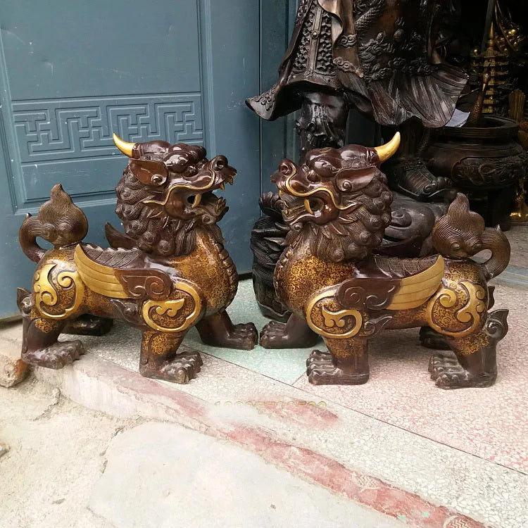 Huge # HOME house Shop hall lobby thriving business efficacious mascot talisman Mythical dragon PI XIU brass statue 54CM