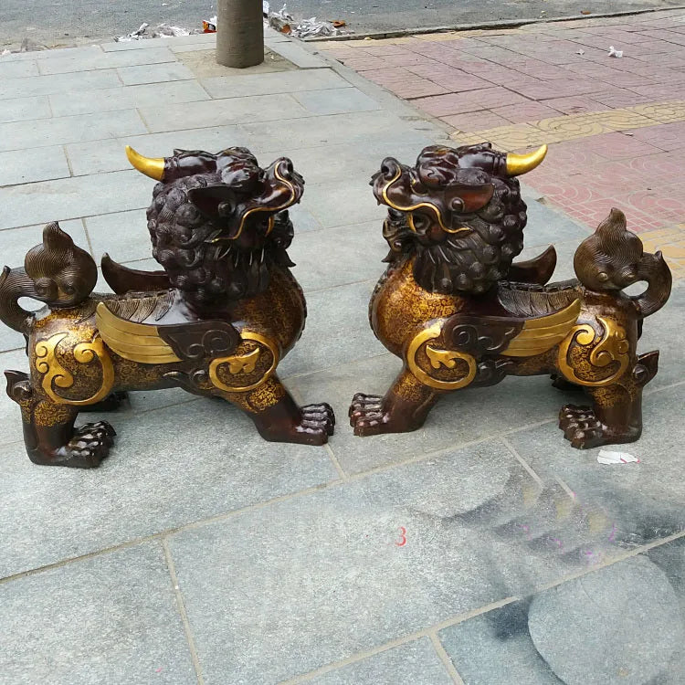 Huge # HOME house Shop hall lobby thriving business efficacious mascot talisman Mythical dragon PI XIU brass statue 54CM